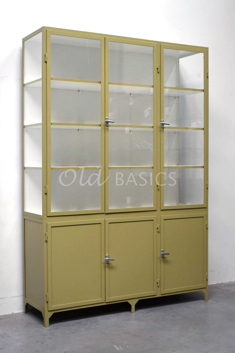 Apothekerskast Demi, 3 deuren, RAL1020, geel, groen, materiaal staal